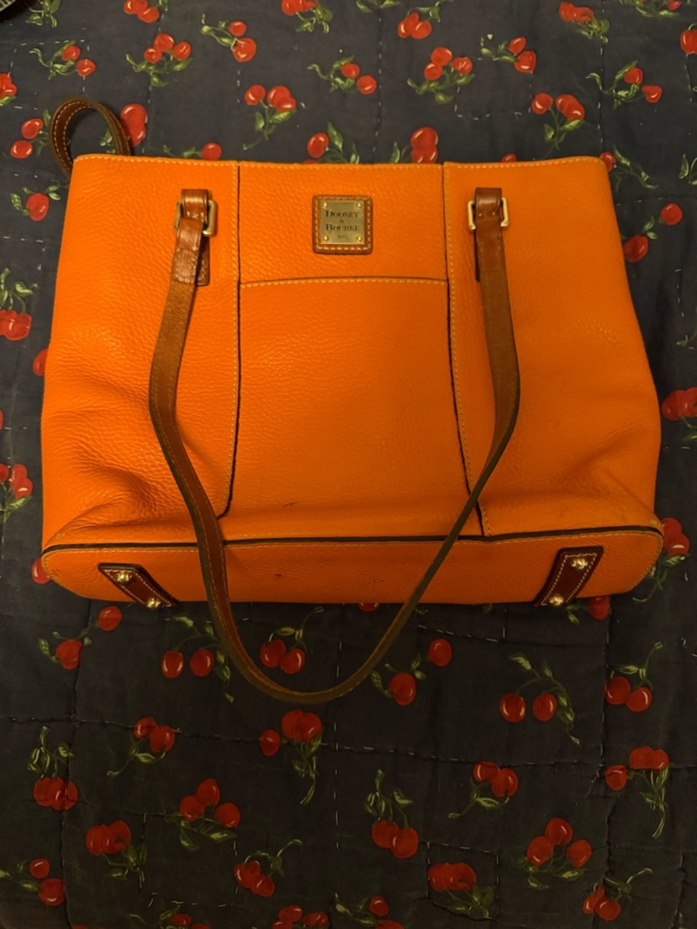 Dooney & Bourke Orange Leather Tote with Brown Straps